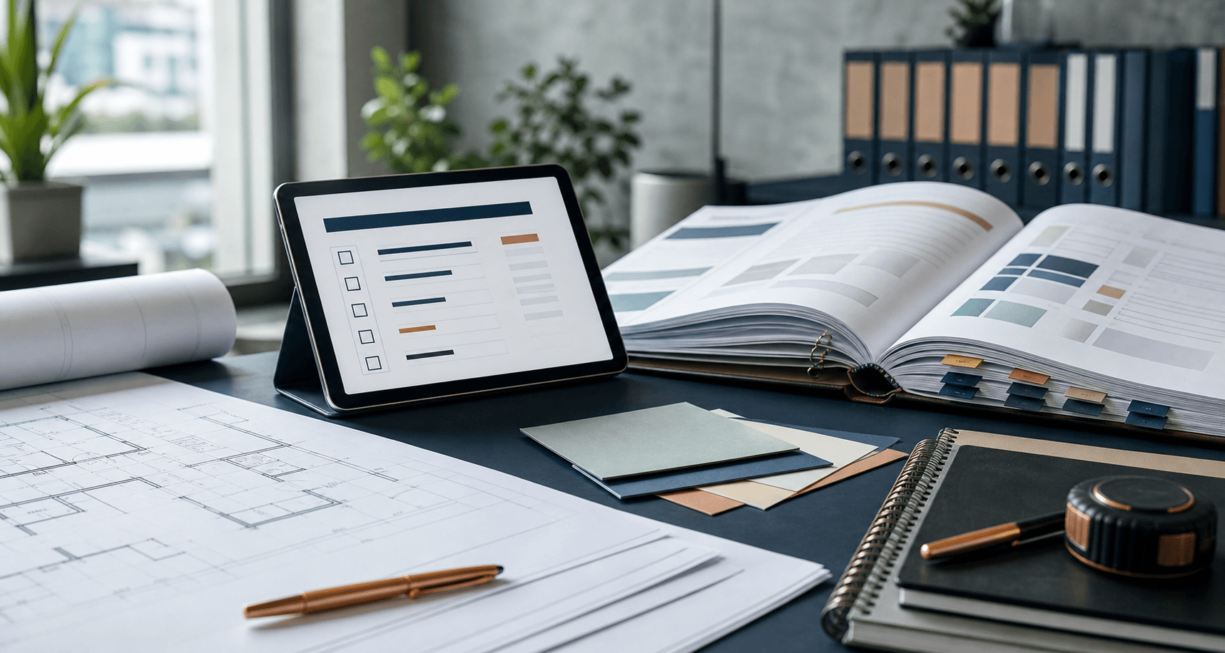 Building assessment workspace with plans and inspection notes