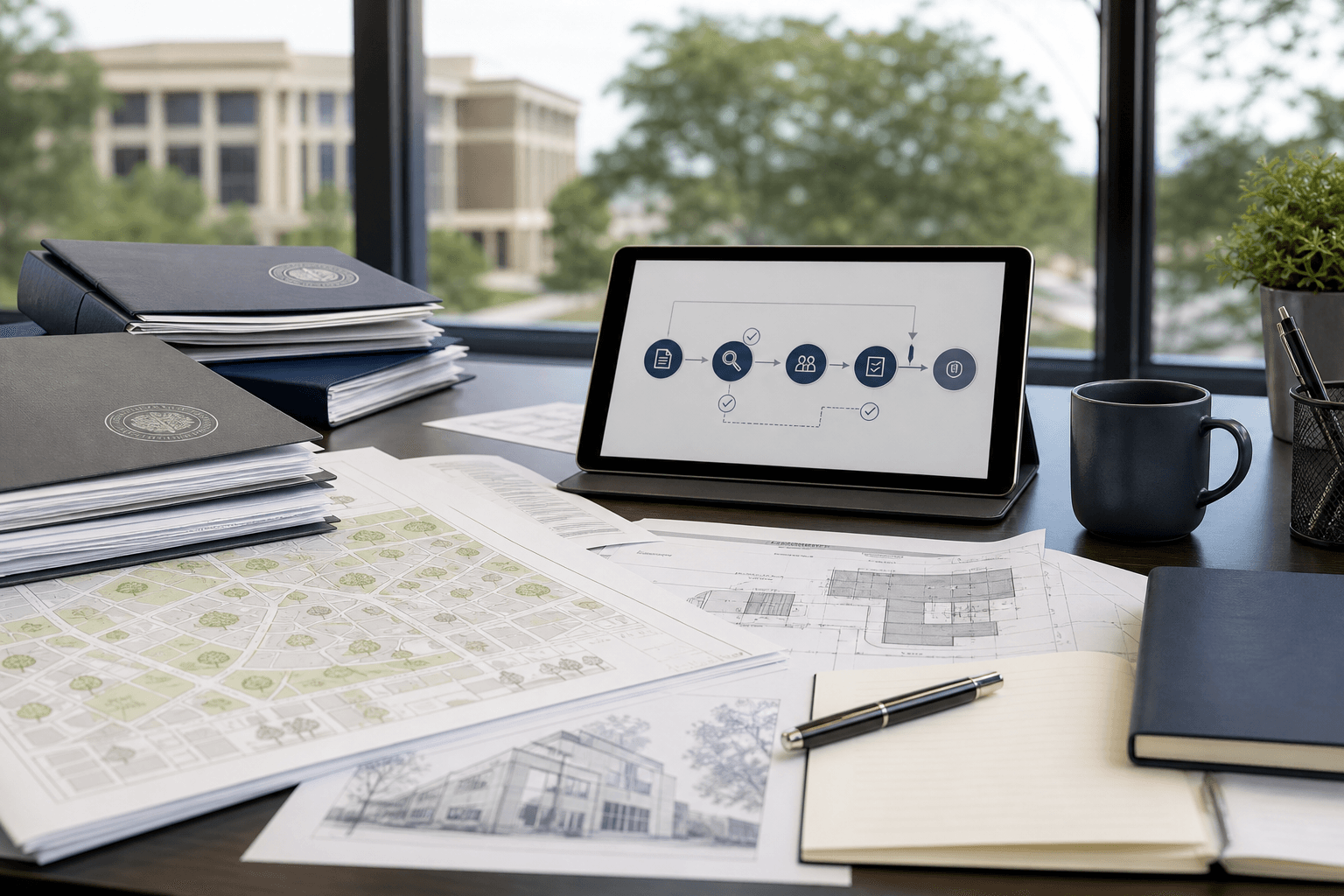 Council consultation workspace with planning documents and approval pathway notes